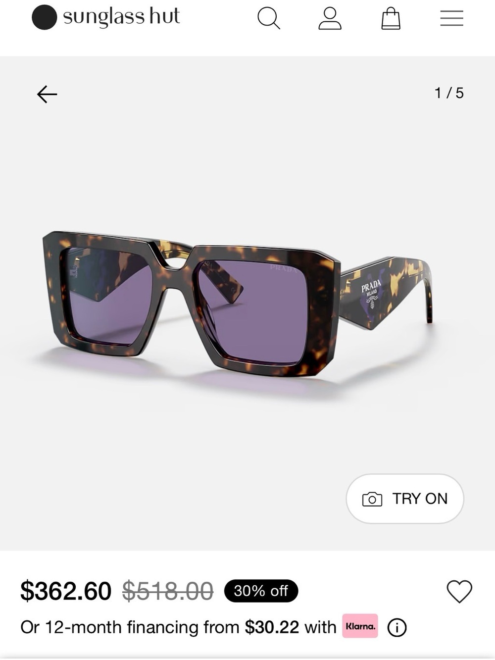 Prada Tortoiseshell Square Frame Sunglasses - Black Lenses - Picture 5 of 5